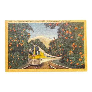 Vtg 1955 Postcard The Streamliner Passing Through A Ca Orange Grove Linen Posted